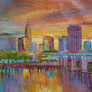 The Skyline and Bridge Hartford，Connecticut-KoKing Fort-z318-Home Decor Holiday Artwork Texture Painting Dining Wall Art