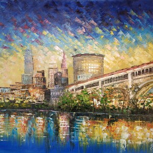 Skyline Sunset Indianaplis, IN-KoKing FORT-x23-Home Decor Holiday Artwork Texture Painting Dining Wall Art