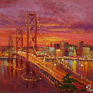 Bag Bridge at Night, San Francisco California-KoKing FORT-z313-Home Decor Holiday Artwork Texture Painting Dining Wall Art