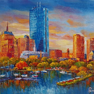 Boston Harbor and Skylines, MA-KoKing FORT-z856-Home Decor Holiday Artwork Texture Painting Dining Wall Art