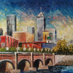 Skyline in the Sun, Indianapolis IN-KoKing FORT-x48-Home Decor Holiday Artwork Texture Painting Dining Wall Art