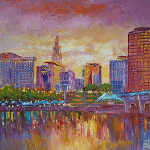 Bridge Skylines Hartford Connecticut-KoKing FORT-z832-Home Decor Holiday Artwork Texture Painting Dining Wall Art