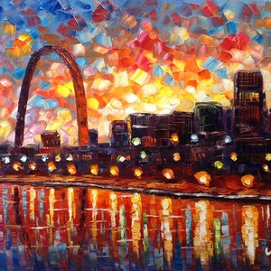 Arch St.Louis at Night, MO-KoKing FORT-k28-Home Decor Holiday Artwork Texture Painting Dining Wall Art