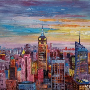 New York City, Empire State Building-KoKing FORT-z165-Home Decor Holiday Artwork Texture Painting Dining Wall Art
