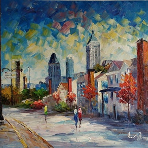 Atlanta Streetscape-KoKing FORT-k499-Home Decor Holiday Artwork Texture Painting Dining Wall Art