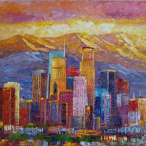 Los Angeles Skyline-KoKing FORT-z421-Home Decor Holiday Artwork Texture Painting Dining Wall Art