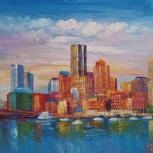 Skylines Boston MA-KoKing FORT-z860-Home Decor Holiday Artwork Texture Painting Dining Wall Art