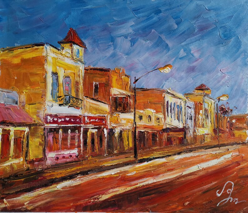 Night E Main St. Fredericksburg Texas, Kowert Real Estate-Koking FORT-k2007-Home Decor Holiday Artwork Texture shops Painting Dining Wall Art