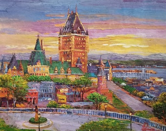 The Château Frontenac, Quebec City QC Canada-KoKing Fort-J68-Home Decor Holiday Artwork Texture Painting Dining Wall Art