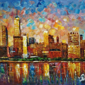 New York City Skyline ar Break-KoKing FORT-k533-Home Decor Holiday Artwork Texture Painting Dining Wall Art