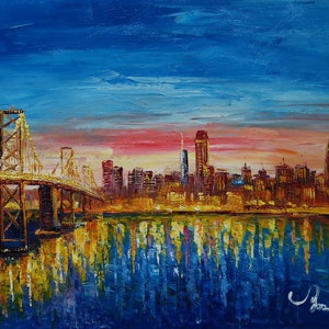 Benjamin Franklin Bridge with Center City, Philadelphia-KoKing Fort-K740-Home Decor Holiday Artwork Texture Painting Dining Wall Art