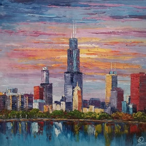 Chicago Skyline-KoKing Fort-J123-Home Decor Holiday Artwork Texture Painting Dining Wall Art