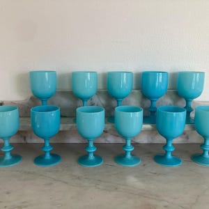 Fabulous set of 11 Portieux Vallerysthal Blue Opaline Antique French Goblet Glasses