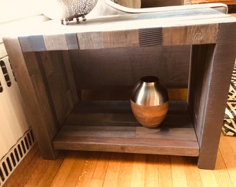 Reclaimed wood side table with shelf