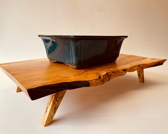 Spalted Maple Live Edge Bonsai Display Stand, Handcrafted Wood Table (14x24x4.5)