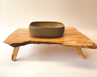 Spalted Maple Live Edge Bonsai Display Stand, Solid Wood Table (15x24x6.5)
