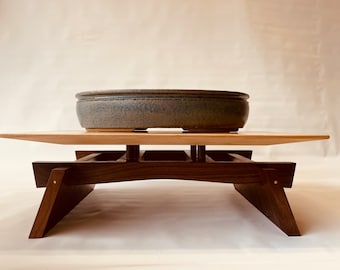 Bonsai Display Stand -- Handmade Maple & Walnut Table, Modern Minimalist (18x15x6)