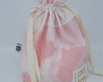 Cotton Drawstring bags in Pink w/Gold Metalic, Gift Bag, Birthday, Baby Shower, Present