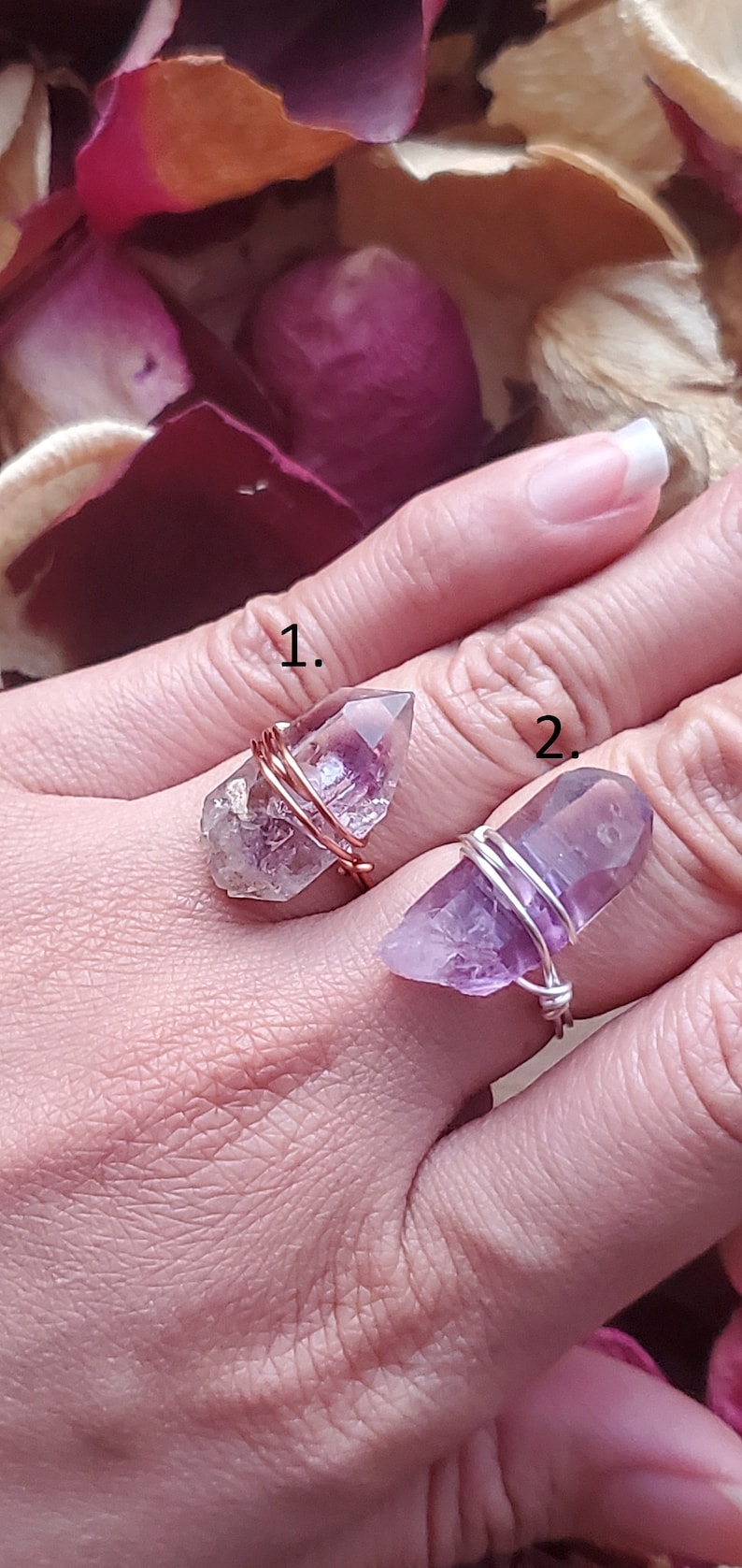 Brandberg Namibian Amethyst Ring Reiki Infused Mineral Made to Order Stone Healing Crystal 999 Fine Silver .14k Gold Option Goboboseb