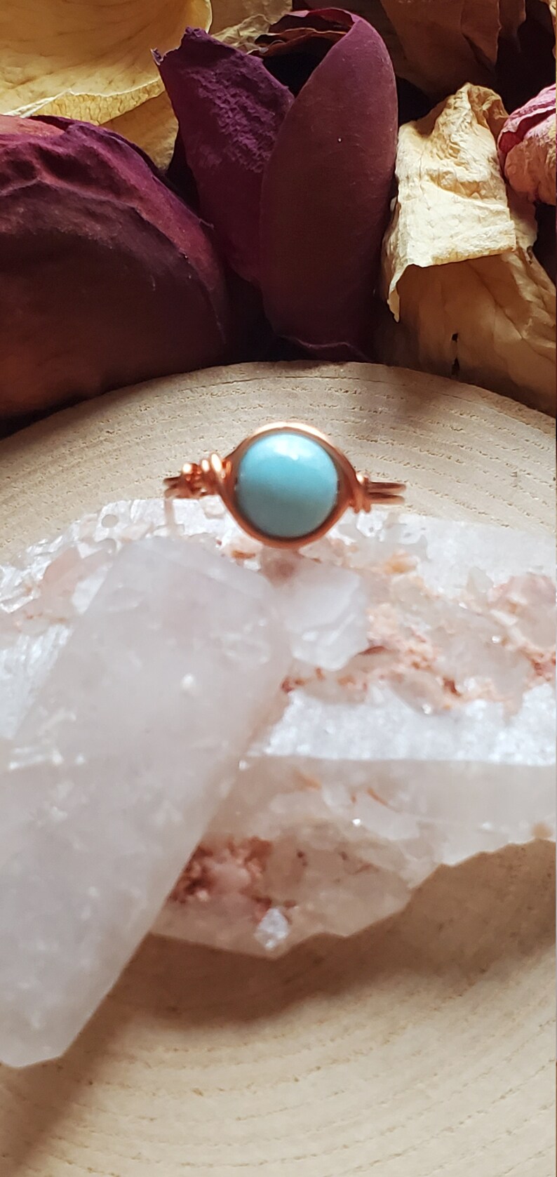 Bohemian Ring Healing Crystal Sea Blue Crystal Custom Made Witch Ring Reiki Infused Larimar Ring Celestial Jewelry Healing Stone
