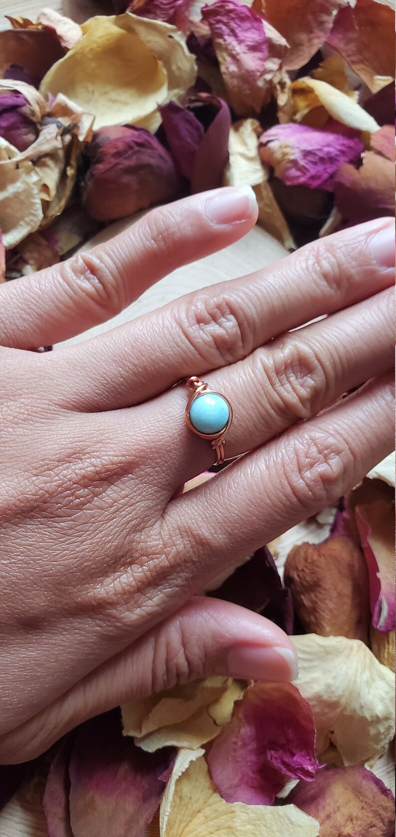 Bohemian Ring Healing Crystal Sea Blue Crystal Custom Made Witch Ring Reiki Infused Larimar Ring Celestial Jewelry Healing Stone