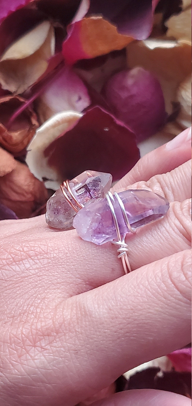 Brandberg Namibian Amethyst Ring Reiki Infused Mineral Made to Order Stone Healing Crystal 999 Fine Silver .14k Gold Option Goboboseb