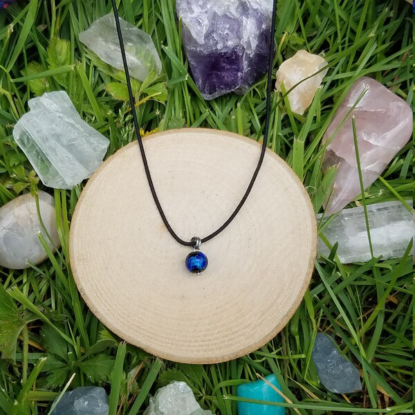 Firefly Glass Reiki Choker Necklace | Reiki-Infused | Made in Japan | Blue Sea Hotal Glass | Okinawa Choker | Sparkles in DarkHotaru Glass