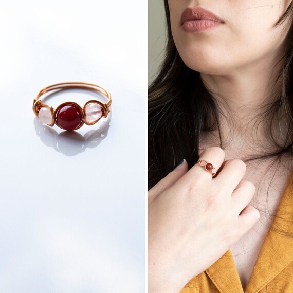 Carnelian Rose Quartz Ring Reiki 