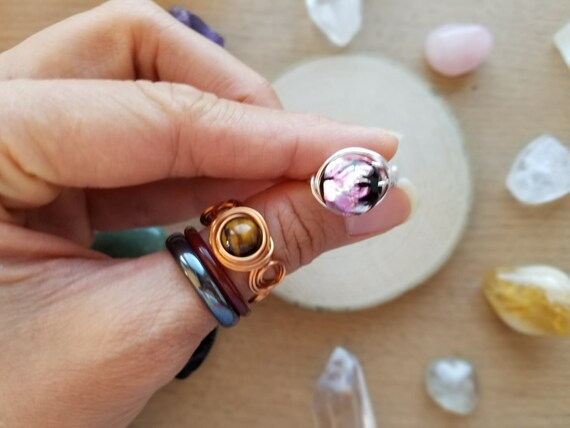 Firefly Glass Ring Reiki Infused Pink Hotal Glass From Etsy
