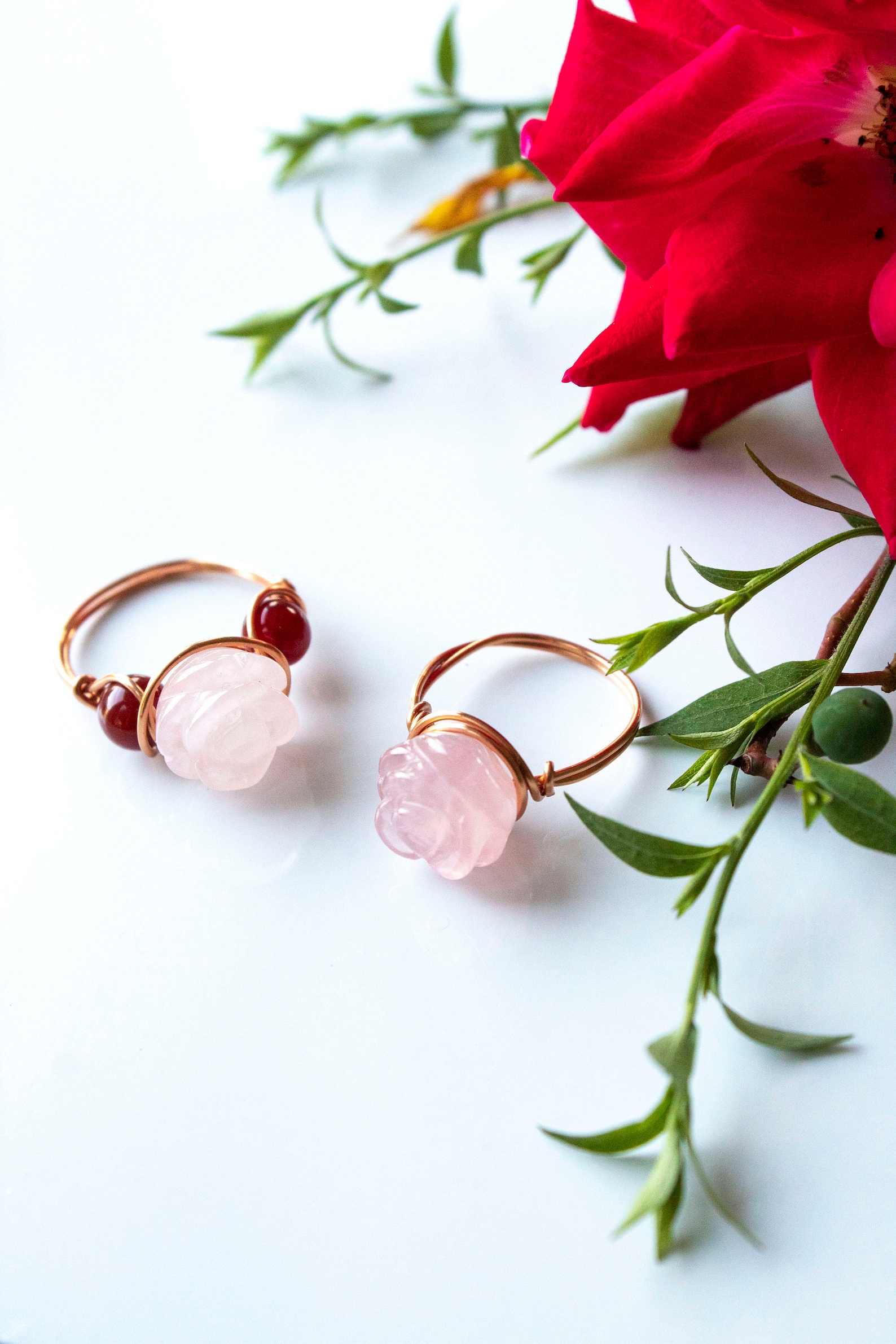 Rose Quartz Carnelian Ring Reiki Infused Rose Ring Etsy