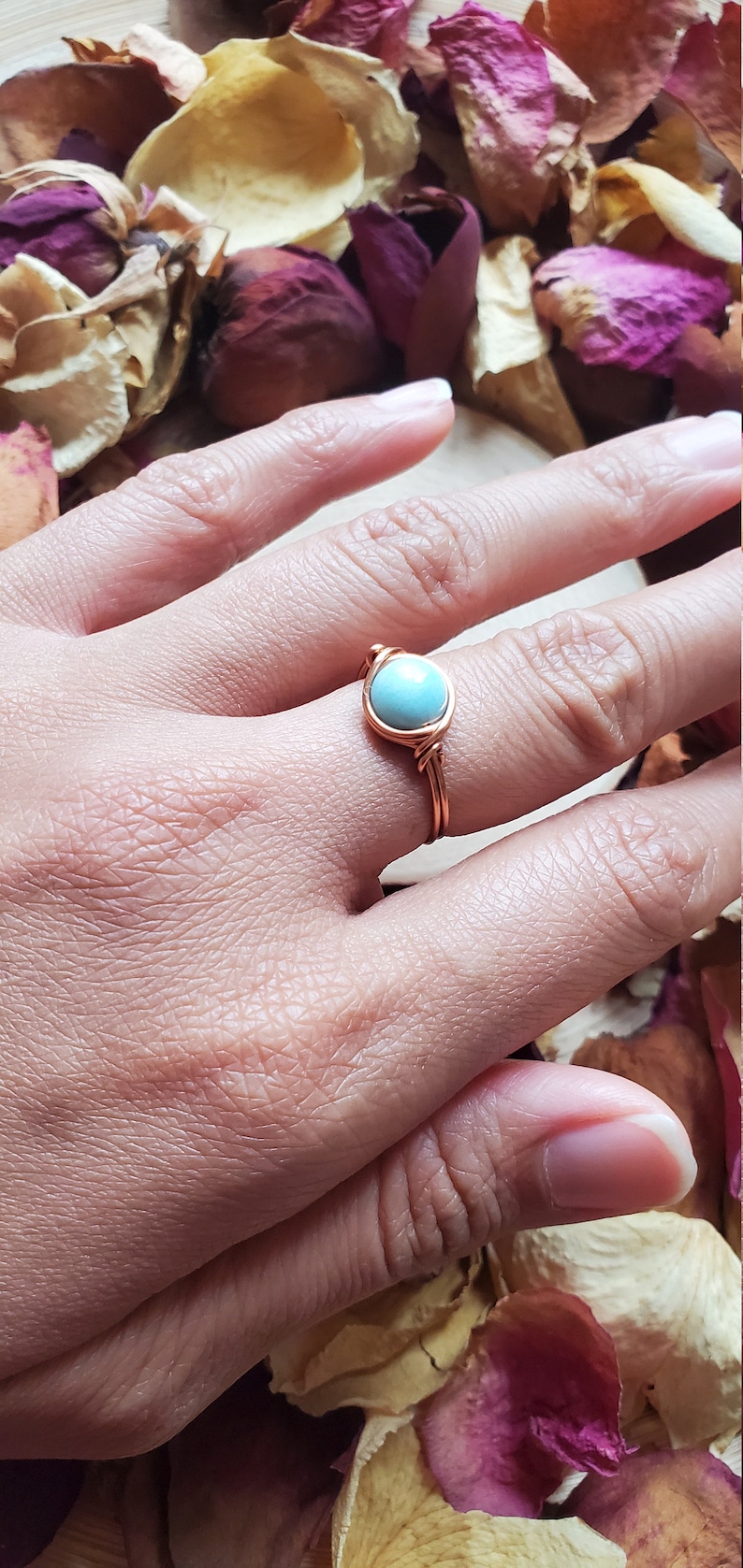 Bohemian Ring Healing Crystal Sea Blue Crystal Custom Made Witch Ring Reiki Infused Larimar Ring Celestial Jewelry Healing Stone