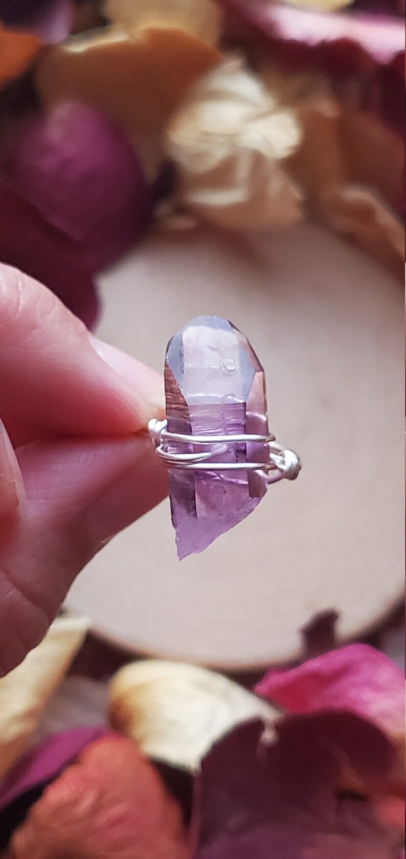Brandberg Namibian Amethyst Ring Reiki Infused Mineral Made to Order Stone Healing Crystal 999 Fine Silver .14k Gold Option Goboboseb