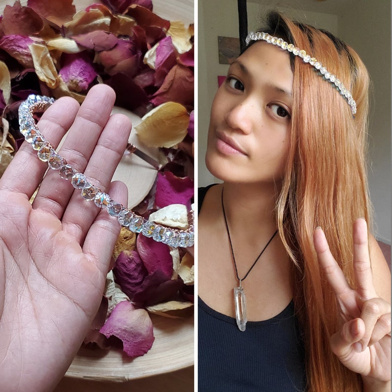 Shops Swarovski Hairband, Reiki Infused, Crystal Tiara, Quartz, Healing Crystal, Wedding, Prom Hairband, Head piece, Healing Crystal, Bohemian
