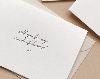 Tarjeta de propuesta de dama de honor impresa en tipografía / Tarjeta de propuesta minimalista / Tarjeta "¿Serás mi dama de honor?" / Propuesta de dama de honor / Dama de honor