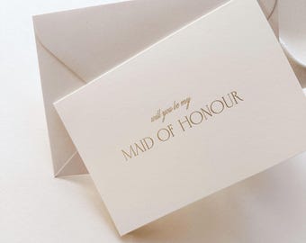 Tarjeta de propuesta para dama de honor con detalles dorados / Tarjeta de propuesta minimalista para dama de honor / Tarjeta "¿Quieres ser mi dama de honor?" / Propuesta para dama de honor