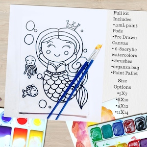 Ready To Paint Mermaid Canvas,  Painting Kit For Kids, DIY Paint Night, Mermaid Birthday Party, Mermaid Crafts, Mermaid Favors