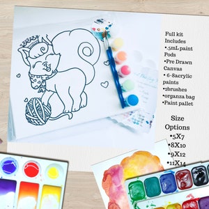 Pre Drawn Cat Canvas, Cute Cat Paint Kit, DIY Paint Kit, Kids Birthday Party Favors, Cat Outline, Kids Art Party, Kids Cat Craft Kit