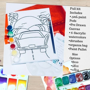 Car Sunset Ready To Paint Canvas, Adult Painting Kit, Sip And Paint Night, Girls Paint Night, Girls Night Activities, Adult Party Favors
