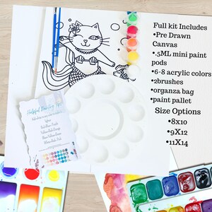 Ready To Paint Canvas, Pre Drawn Cat,  Mermaid Paint Kit,  Mermaid Craft kit, DIY Paint Night,  Mermaid Party Favors