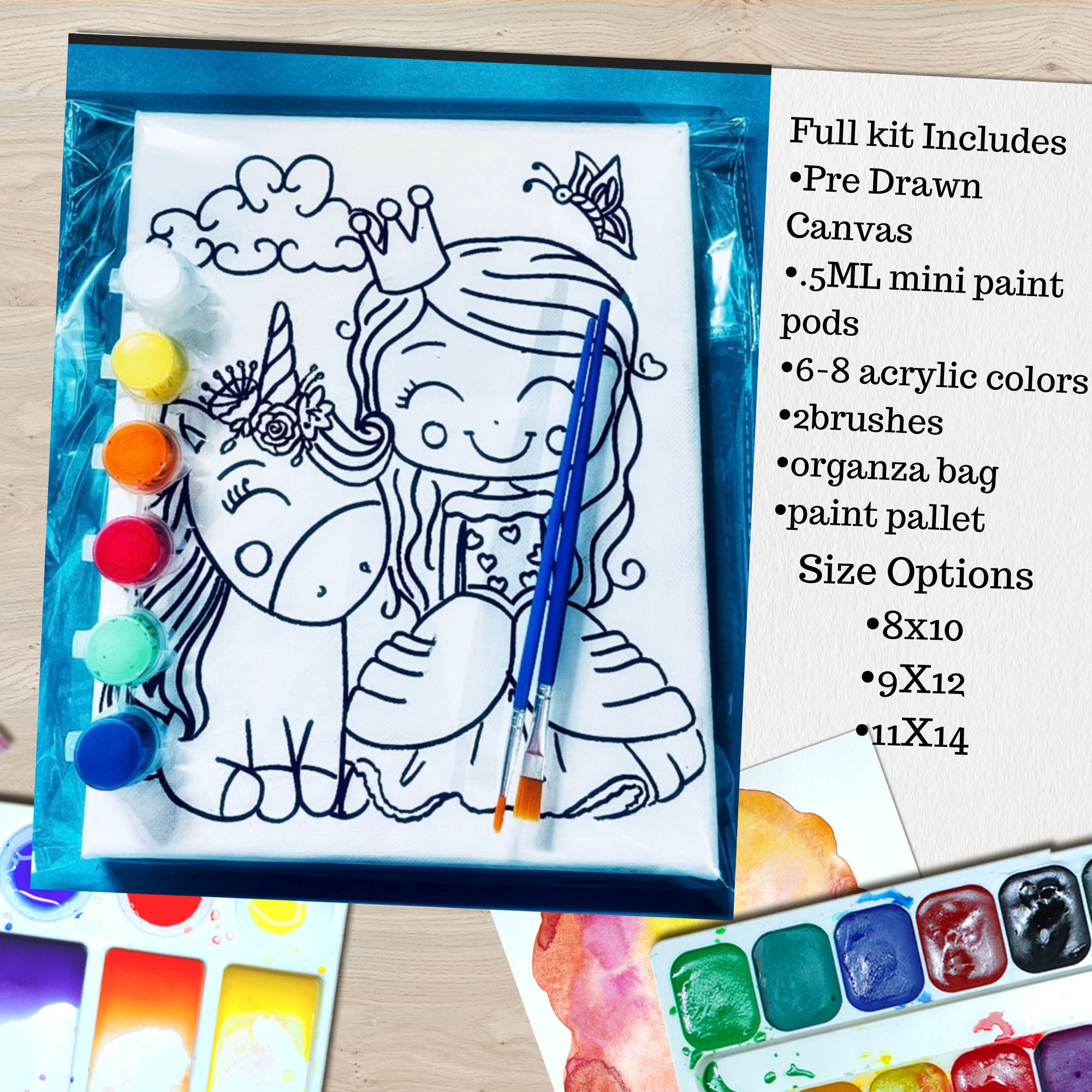 Predrawn Outline Themed Canvas Board for Kids Art Party Paint Party Set Kit  Bulk Lot Choose Size8x8 or 8x10 Princess Mermaid and More -  Norway