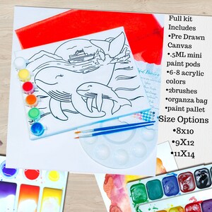 Ready To Paint Canvas, Pre Drawn Canvas,  Mamma and Baby Whale Painting Kit,  Canvas for DIY,  Paint Night Party, Adult Paint Night, Mothers