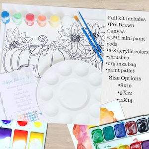Pre Drawn Fall Pumpkin Canvas, Fall Paint Kit, Fall Craft Kit, Adult Painting Kit, Adult Craft Kit, Girls Paint Night Party Craft Kit Favors