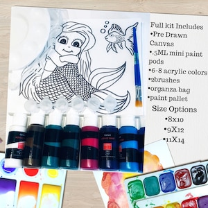 Mermaid Paint Kit Canvas, Kids Birthday Party Paint Night, Mermaid Outline, Mermaid Party Favors, Mermaid Crafts for Kids, Pre Drawn Canvas