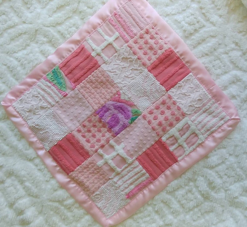 19 x 18.5 Luscious Pinks Vintage Chenille BabyToddler Lovey Security Blanket Mini Blanket