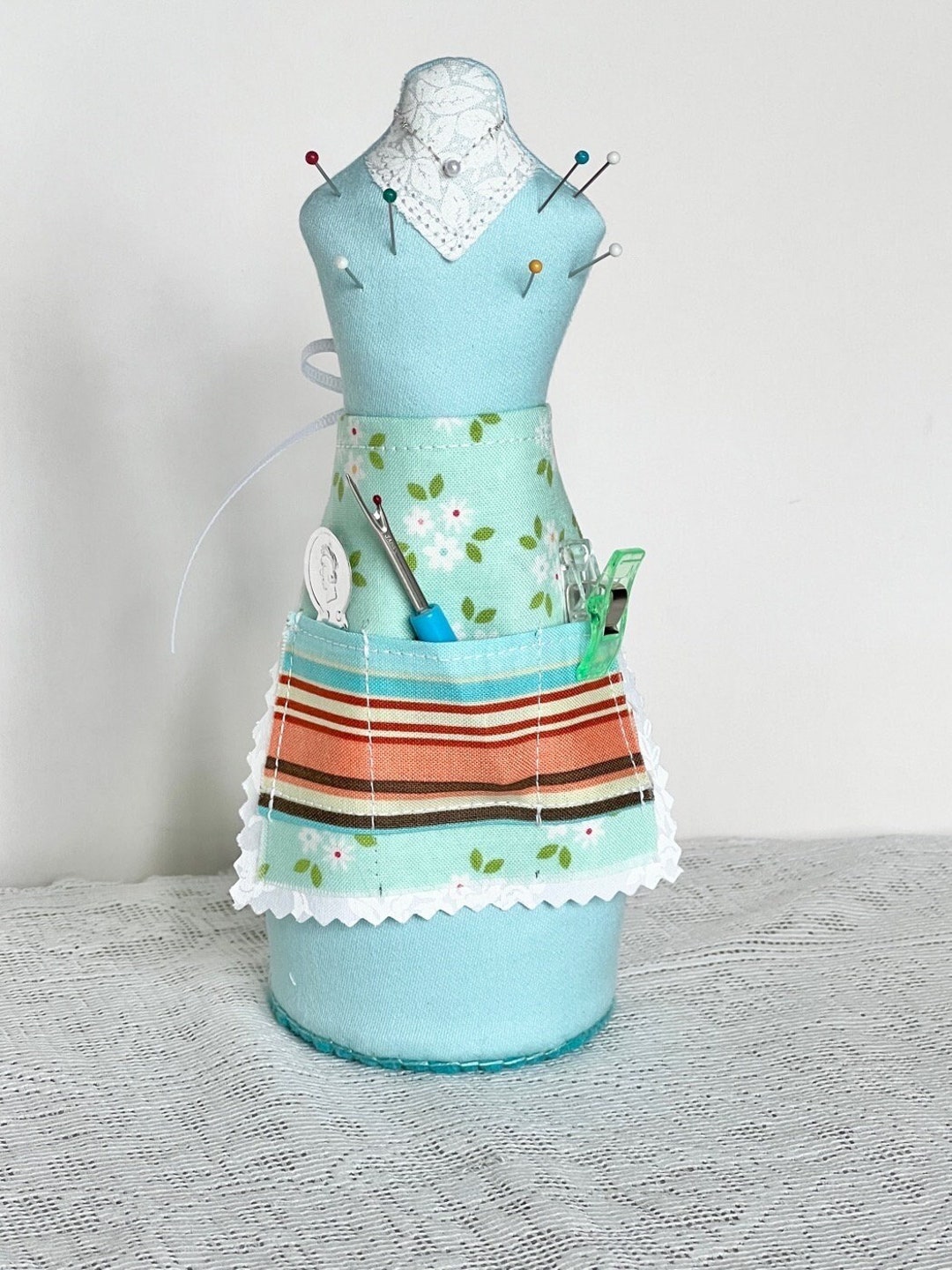 Handmade Mannequin Pin Cushion Dress Form Pin Cushion Vintage Fabric