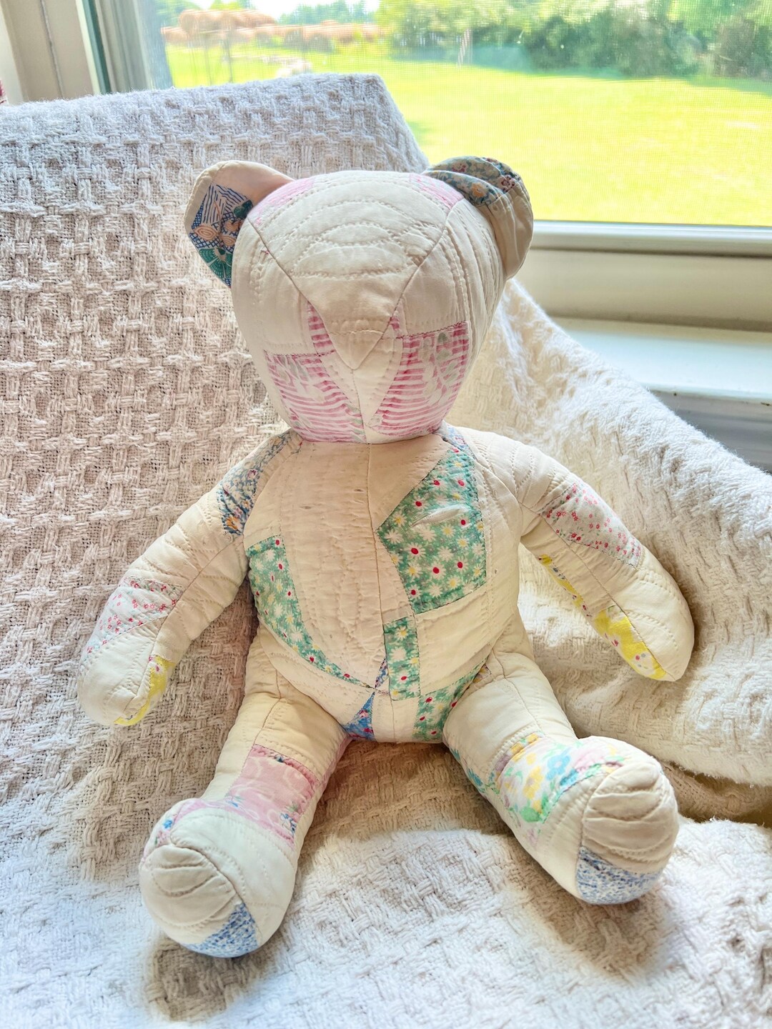 Adorable Vintage Stuffed Teddy Bear Made From a Vintage Quilt, One-of-a-kind, Quilted Bear ...