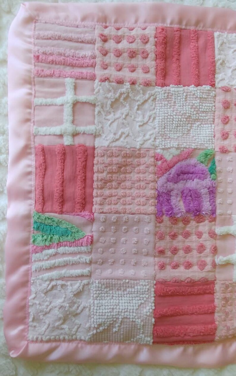19 x 18.5 Luscious Pinks Vintage Chenille BabyToddler Lovey Security Blanket Mini Blanket
