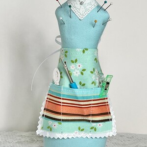 Handmade Mannequin Pin Cushion Dress Form Pin Cushion Vintage Fabric