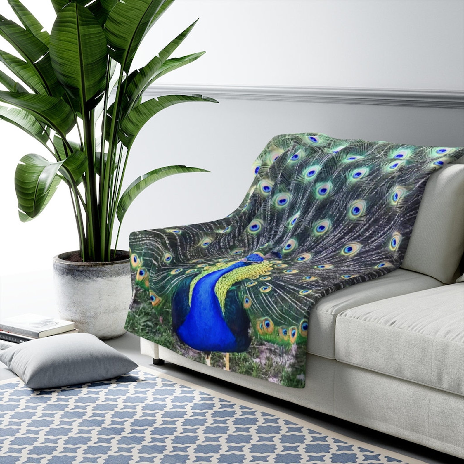 Fleece Blanket Peacock Throw Home Decor Decoratieve Throw Etsy