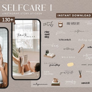 130 Instagram Story Stickers Selfcare Selflove Beauty Wellness PNG digital Procreate